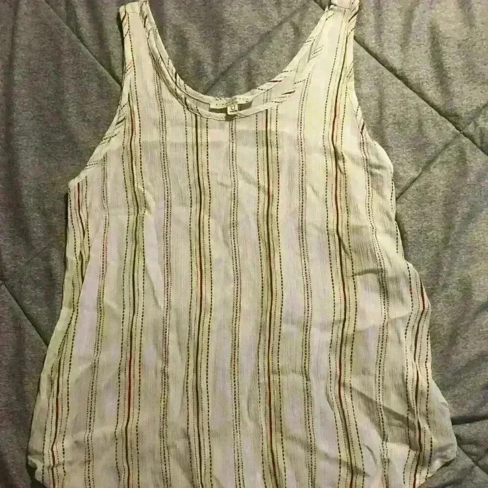 Final Touch Womens Medium Striped Tank Top Cream Green Rust Scoop‎ Neck Made USA